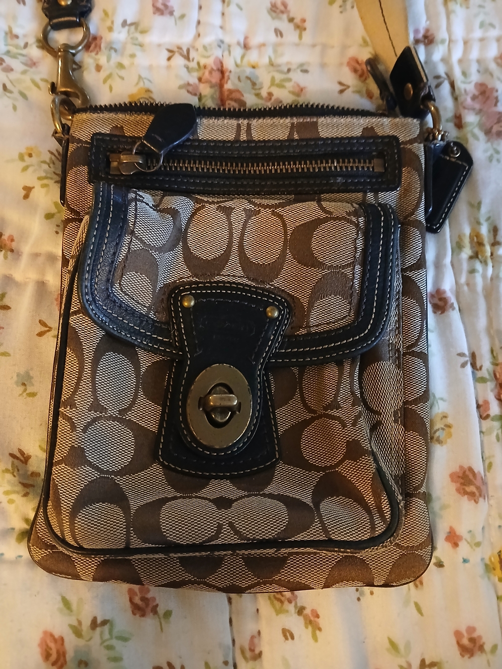 Coach Brown Signature Canvas Crossbody with Black Trim